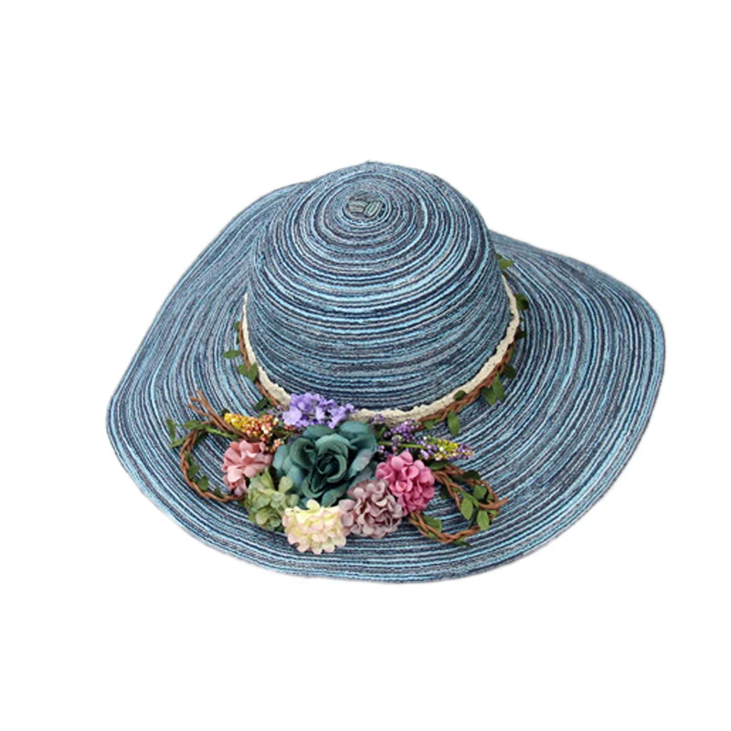 أنيقة الزهور الشمس قناع القبعات واسعة حافة الشاطئ قبعة القش الصيف قبعة الشمس المرأة مرن Sunhats السيدات الشاي حزب القبعات فام YY17130