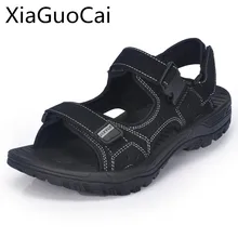 Мужские сандалии размера плюс 46,47 из натуральной кожи; однотонные сандалии ручной работы на липучке; Брендовая обувь; zapatos hombre; 1373 35