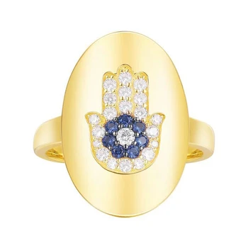 

New Blue Zircon Lucky Eyes Hand Finger Ring JUIN 925 Sterling Silver Zircon AP Palm Hamsa Han Women Wedding Monaco Cuff Jewelry