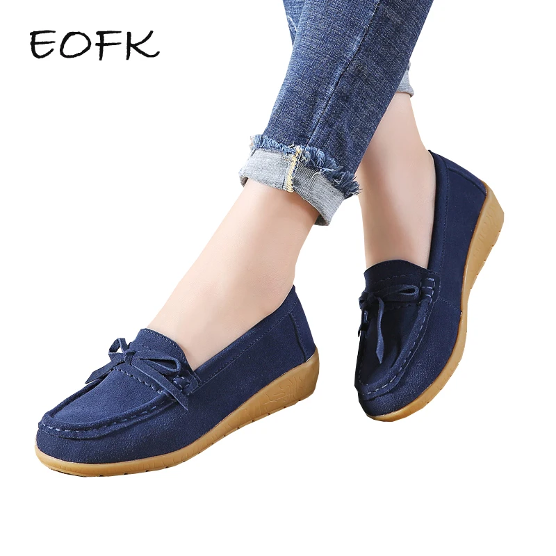 

EOFK Women Ballet Flats Women's Flat Shoes Casual Cow Suede Leather Loafers Shoes Woman Butter-fly Slip On Solid Ladies Shoes