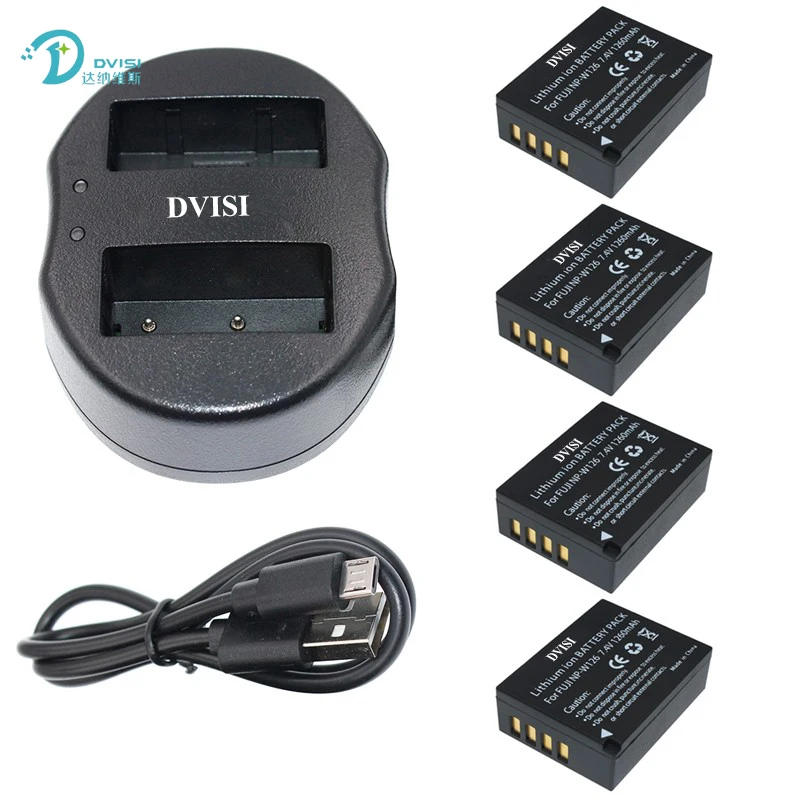 

DVISI 4Pcs High Quality NP-W126 NP W126 li-ion Battery with USB Dual Charger kit for camera FUJIFILM HS30EXR HS33EXR X PRO1 z1