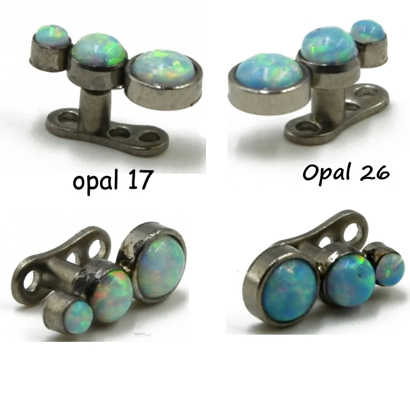 Showlove 1pcs G23 Solid Titanium Three Opal Dermal Anchor Skin Diver