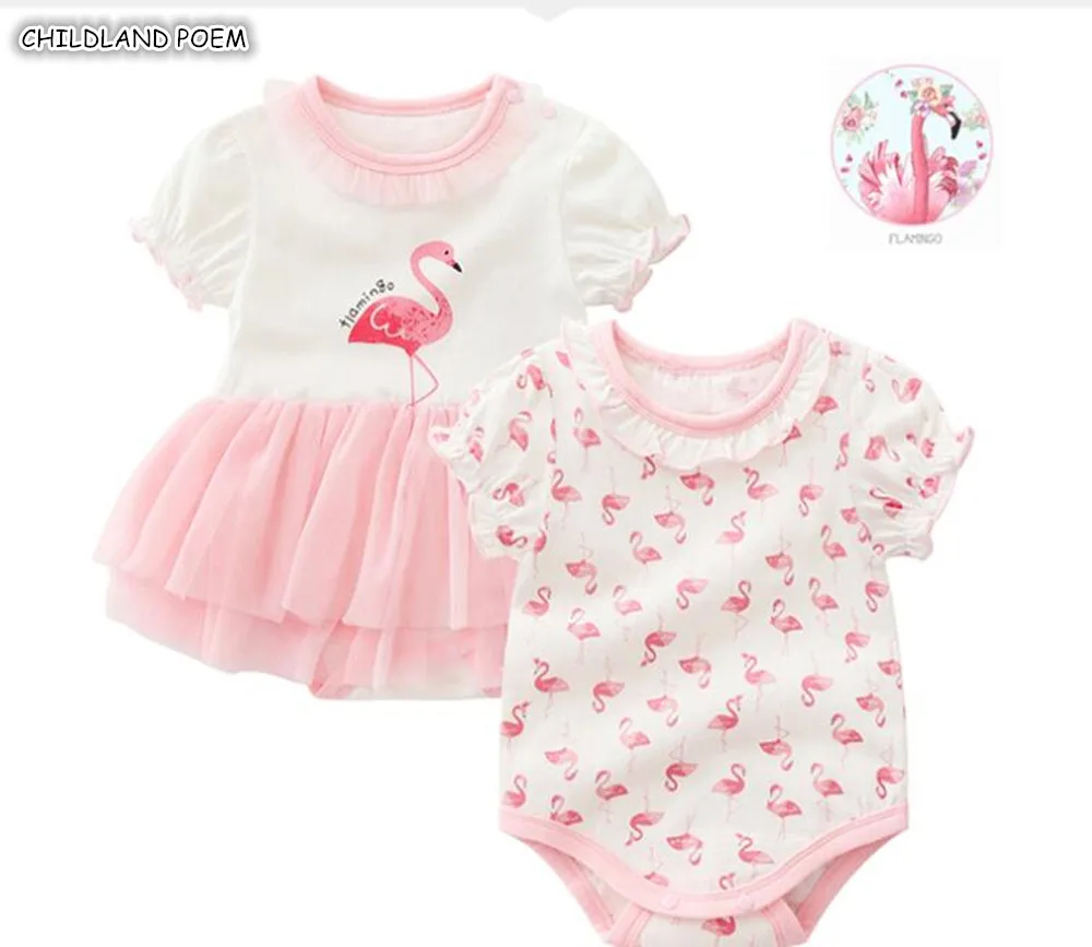 Baby Girls Clothes Summer Flamingos Baby Girls Romper 100 Cotton