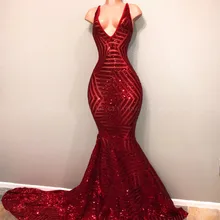 Сексуальные с v-образным вырезом Русалка блестящие красные блестки черные девичьи платья для выпускного вечера элегантные длинные африканские женское вечернее платье вечерние платья