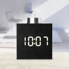 Digital LED Clock Temperature LED Display Wood Grain Alarm Clock 3 Levels Brightness Electronic Alarm Clock Snooze Battery 