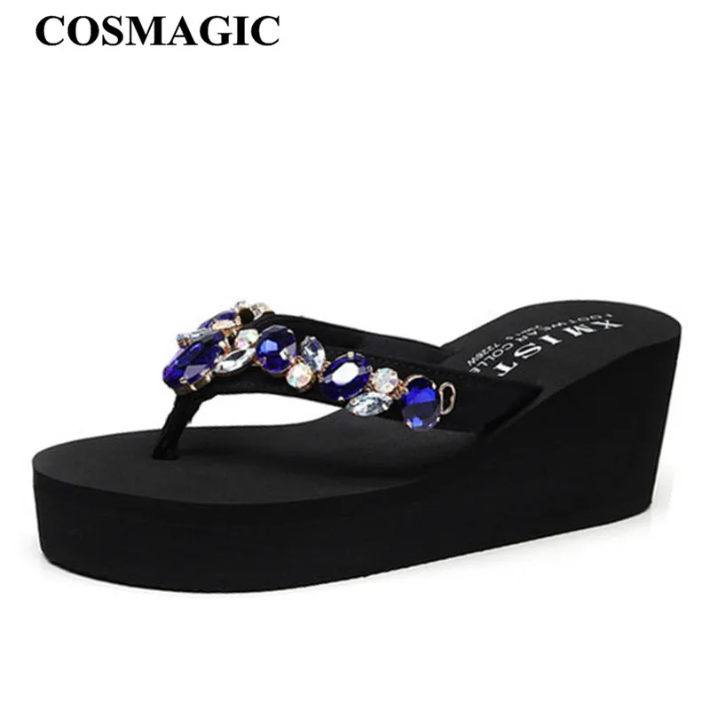 Модные женские летние шлепанцы COSMAGIC на танкетке новинка 2020 пляжные ручной работы