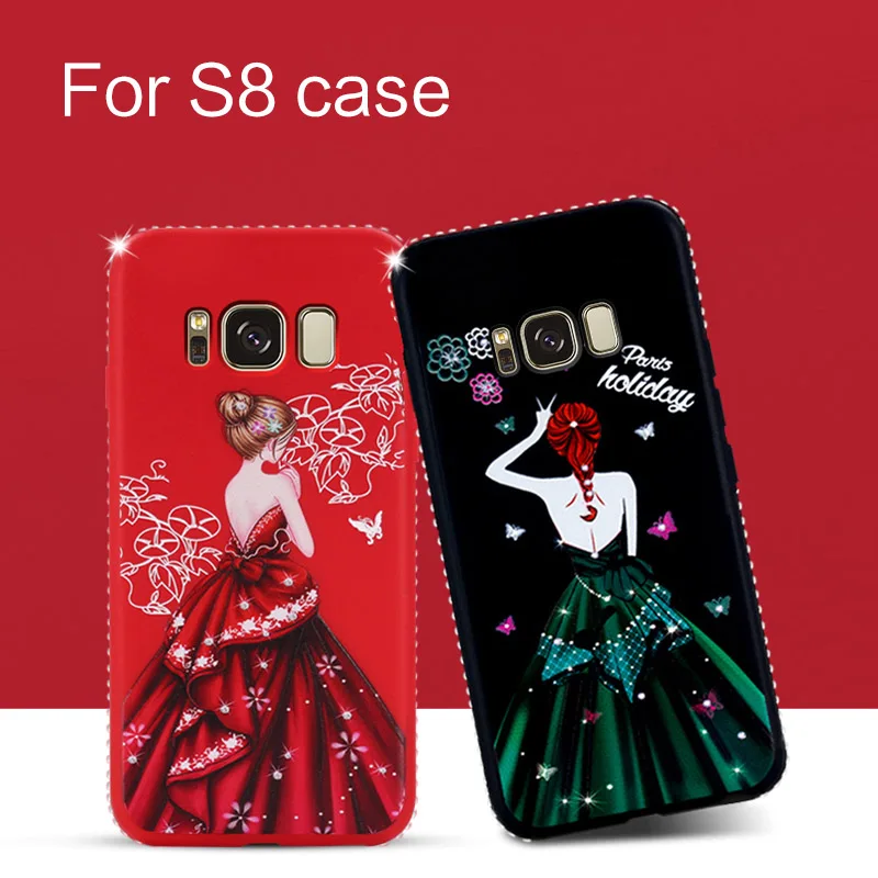 

Case For Samsung Galaxy S8 Plus Fashion Crystal Diamond Sexy Dress Girl Painted Back Cover For S8plus Cases Bag Shell Capa Coque