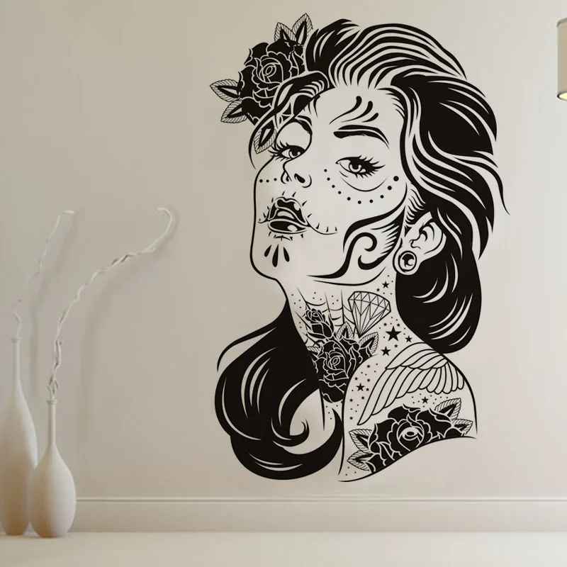 Flower Art Tattooed Woman Wall Sticker Hollow Out New Design Creative