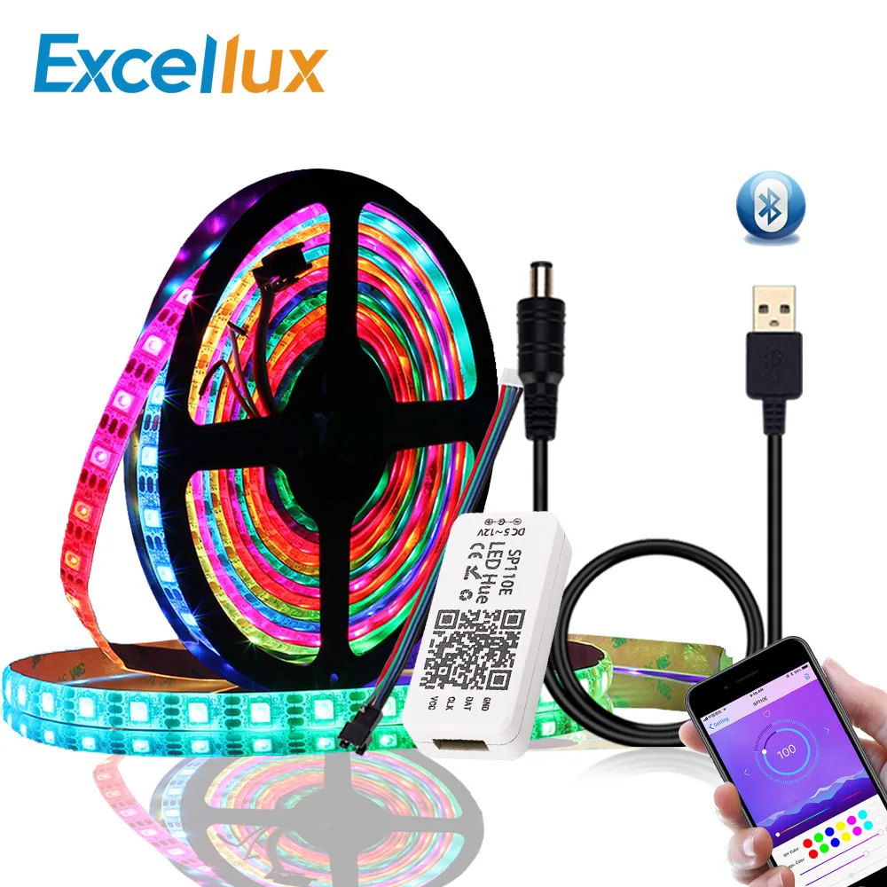 DC 5V WS2812B Bluetooth USB Светодиодная лента 5050 APP контроллер RGB индивидуально Адресуемая