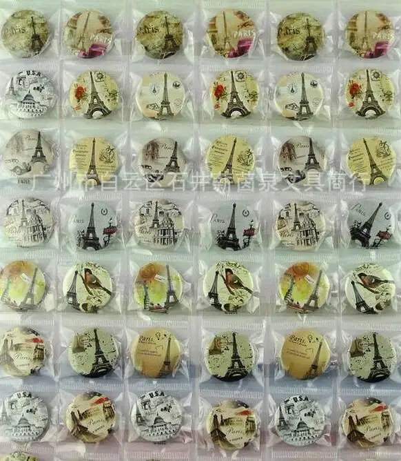 

New 48pcs/set Cartoon Eiffel Tower Round Brooch Button Pin 3 cm DIY Gift YS-32