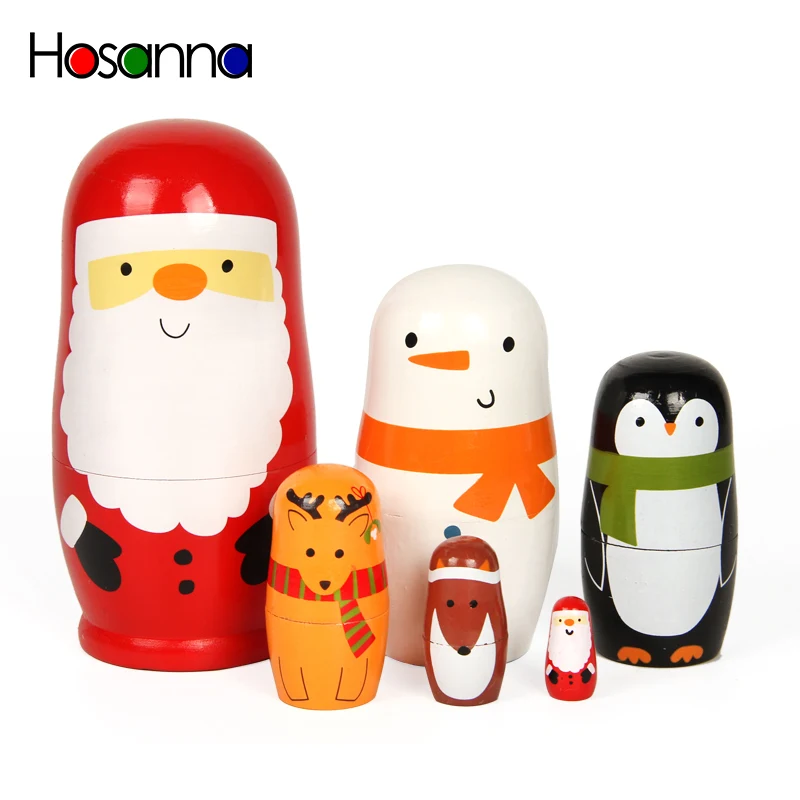 

Snowman Santa Russian Stacking Nesting Matryoshka Dolls Set Wooden Animal Collections Hand Paint Dolls Decoration Toys for Kids