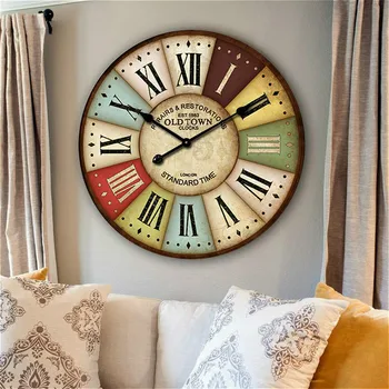 

12Inch Creative Vintage Wall Clock Mute Wooden Wall Clock Fashion Modern Quartz Wall Clock for Living Room Bedroom