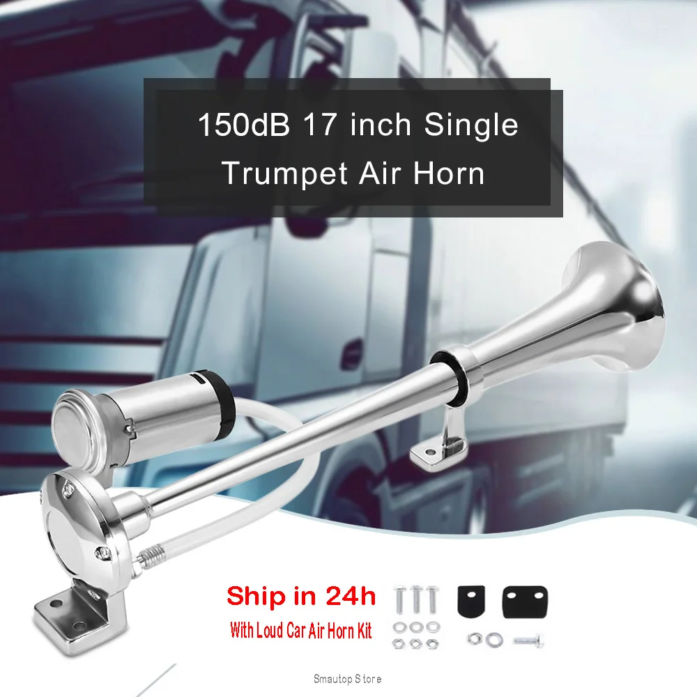 

12v Horn 150DB Loud Car Air Horn Universal Megaphone 17 Inch 12V 180 Hertz Single Trumpet Compressor for Trucks Cars Automobiles