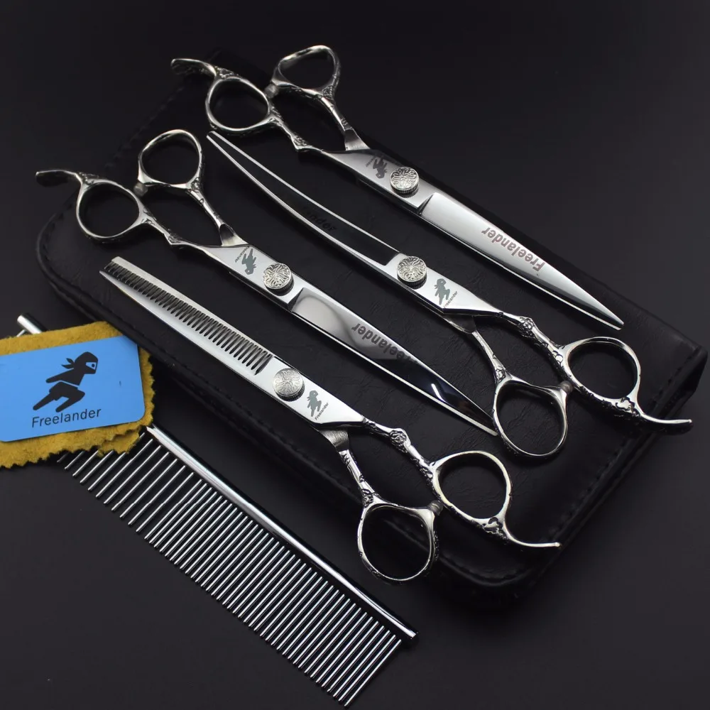 

7.0-inch high-end special plum handle 4 piece set Pet hairdressing scissors Styling tools Unique pet scissors
