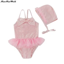 Фирменная Новинка корейский стиль Детские купальники для девочек Цельный купальник с блестками кружевное платье комплект Biquini Infantil костюм