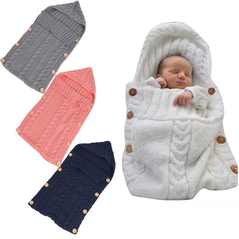

Newborn Toddler Blanket Handmade Infant Babies Sleeping Bag Knit Costume Crochet Baby Knitted Sleeping Bags Sleep Sacks Button