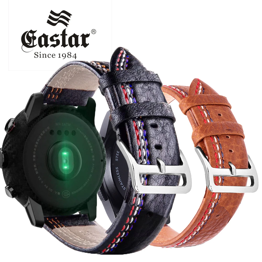 Черный кожаный ремешок 22 мм для Samsung Gear S3 Frontier Classic часов xiaomi huami amazfit bip pace lite