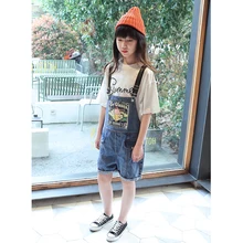 Шорты джинсовый комбинезон NNGZ/детский весенне-летний свободный джинсовый комбинезон для девочек от 5 до 14 лет джинсовые комбинезоны