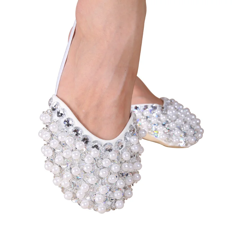 Обувь для танца живота/балета обувь из бисера Половина обувь для танцы живота кунг-фу мягкая гимнастическая танцевальная обувь 10 цветов