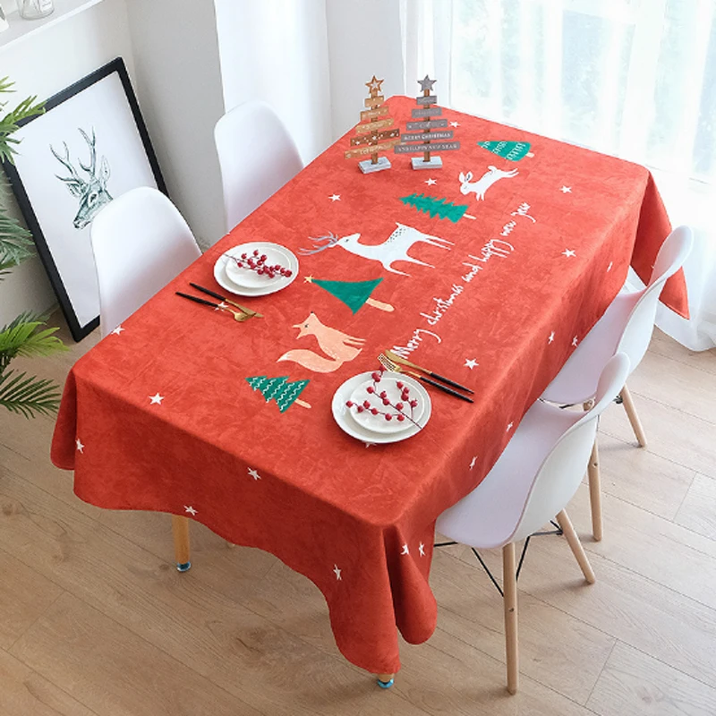 

Christmas Ribbons Engineered Printed Fabric Tablecloth Waterproof, OilProof, Spillproof Durable Elk Table Covers Red Green Plaid
