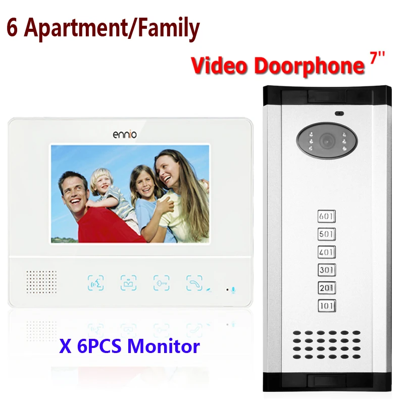 

FREE SHIPPING ENNIO 6 Apartment/Family Video Door Phone Intercom System 1 Doorbell Camera with 6 button 6 Monitor Waterproof