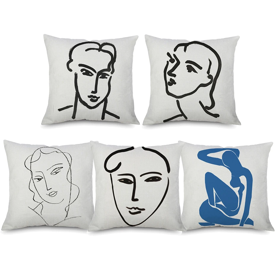 

Henri Matisse Art Painting Portrait Cushion Covers Simple Line Drawing Decorative Beige Linen Pillow Case Sofa Deocr