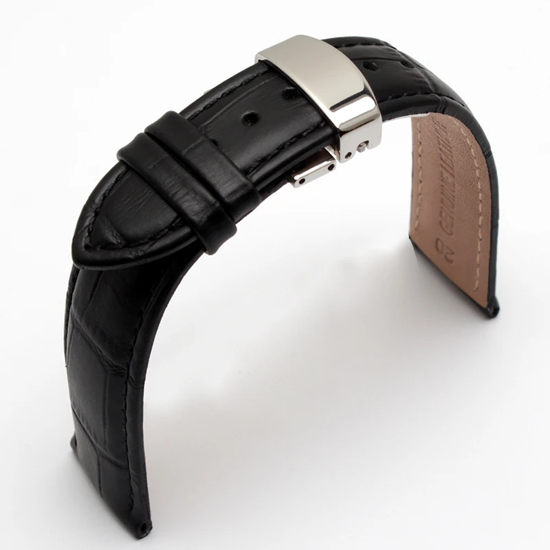 Premium Genuine Leather Watch Strap with Butterfly Clasp - Men's Bracelet Style