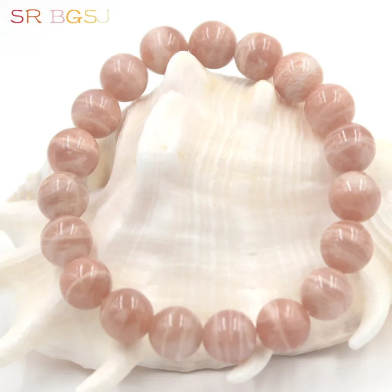 

Free Shipping 6 8 10 12mm Hot Style Round Sunstone Gems Natural Stone Stretchy Women Bracelet 7" 7.5" 8"