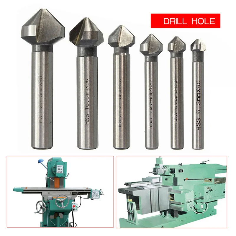 6Pc//Set HSS Countersink Drill Bit Kit 90° Counter 6mm 19mm Sink Chamfer Cutter