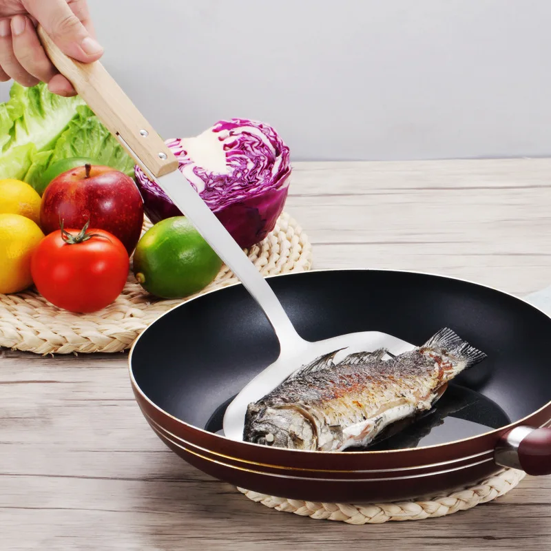 YINUO Kitchen Wooden Handle Stainless Steel Hand Fried Vegetables Soup Spatula Spoonful Kitchen Utensils Cooking Tool Sets