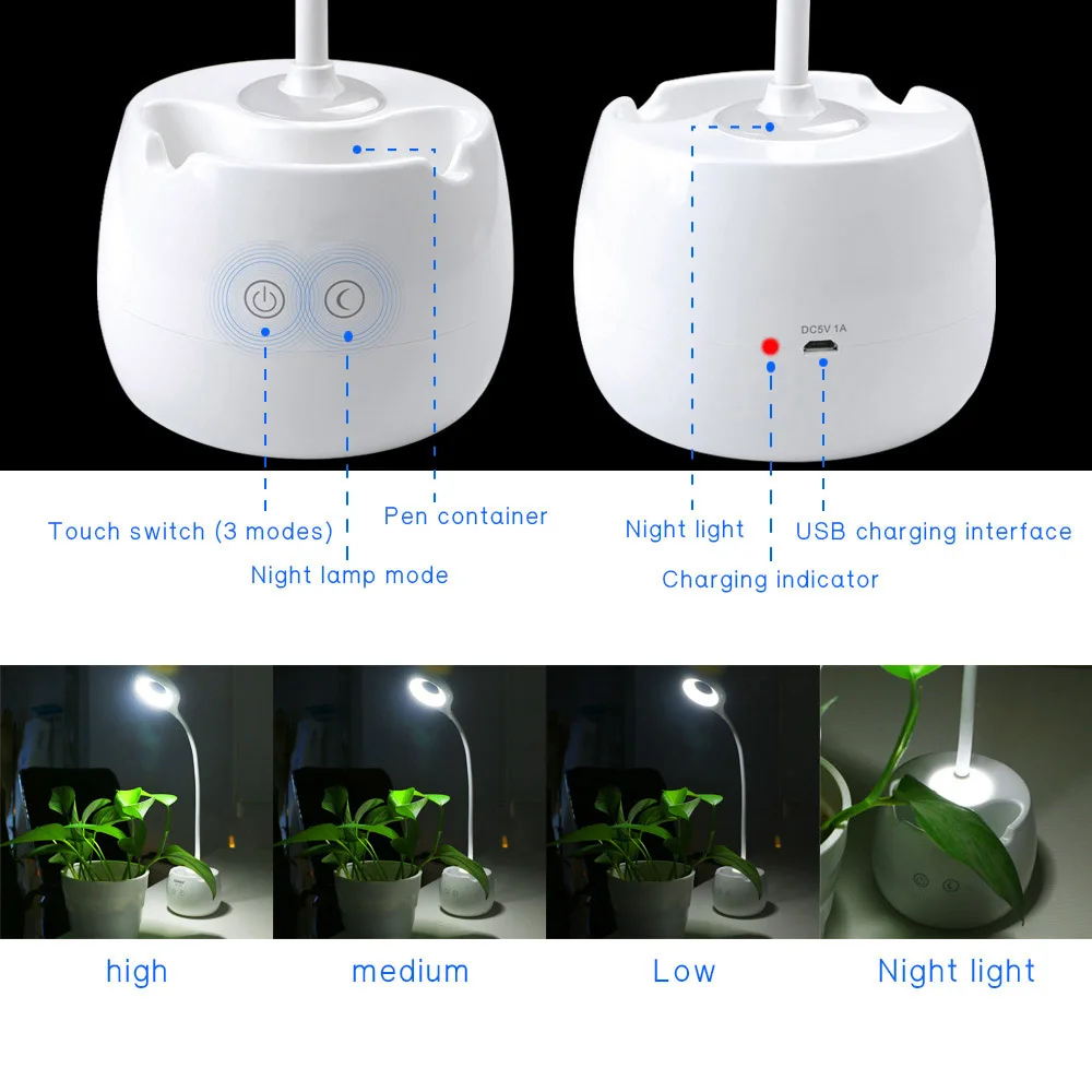 2в1 Регулируемый сенсорный светодиодный настольный светильник Многофункциональный ночник ручка держатель для дома ребенок зарядка через USB