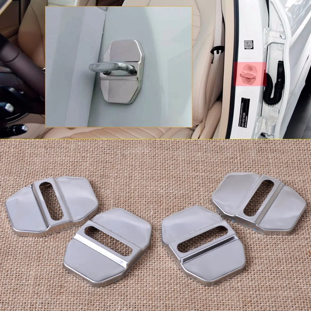 DWCX 4Pcs Stainless Steel Car Door Striker Cover Lock Buckle Cap