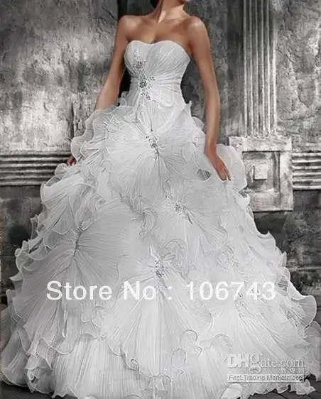 

free shipping 2014 new style hot sale Sexy bridal wear Ball Gpwn Sweetheart princess Custom size crystal ruffles wedding dresses