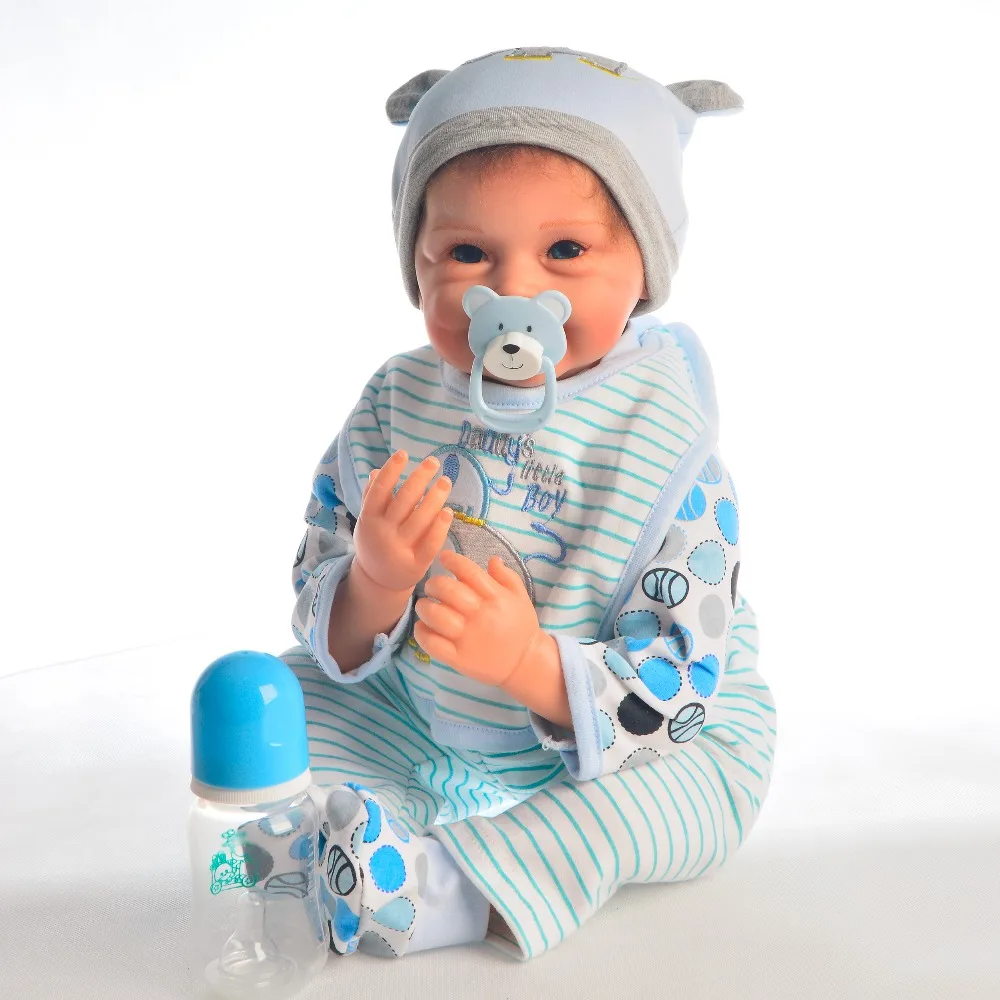 Unique smiley reborn boy doll 55cm Silicone Baby Reborn Dolls Dressed in elephant clothes Lifelike Doll Reborn Babies girl gift