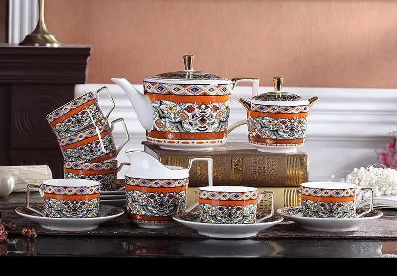 Английский послеобеденный чайный сервиз, Европейский чайный сервиз, костяной фарфор, кофейная чашка, роскошные свадебные подарки - Цвет: 1LOT 15PCS