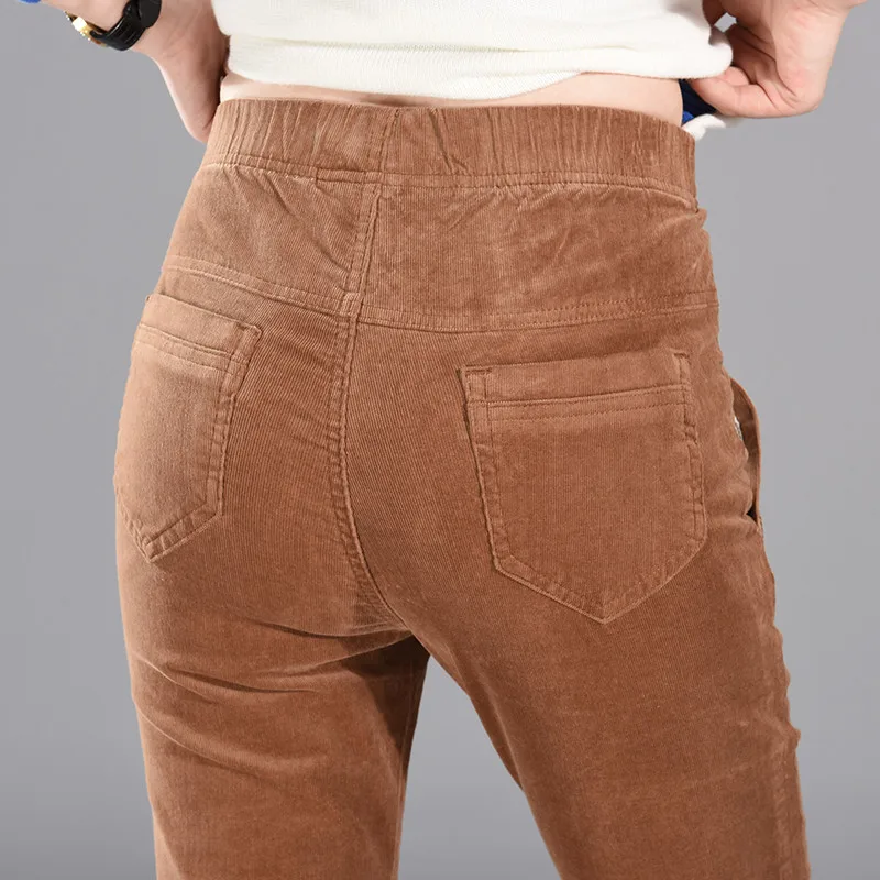 Осень-зима, вельветовые брюки с высокой талией, длинные женские брюки, плюс размер, вельветовые повседневные узкие брюки, Pantalon Femme C3633