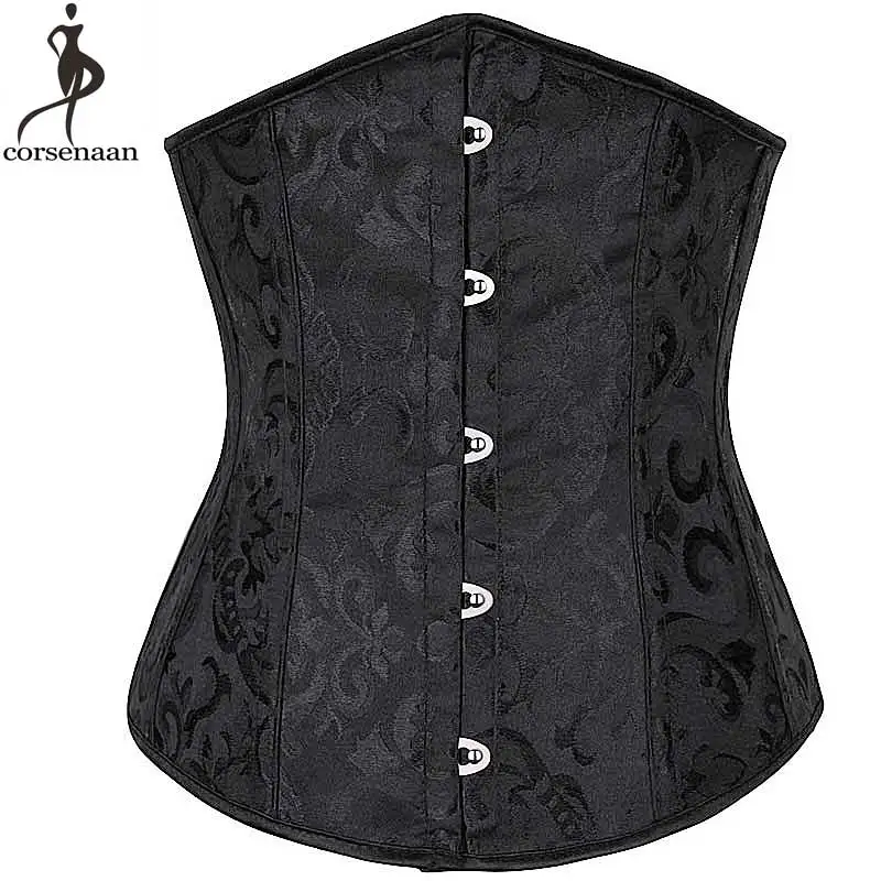 

Underbust Push Up Corset Spiral Steel Bones Korsett For Women Jacquard Floral Gothic Gorset Black White Korset Top With T string