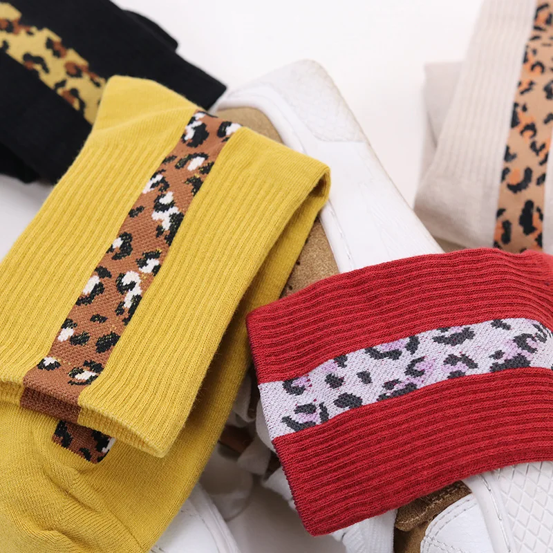 Крутые носки Harajuku с леопардовым принтом мягкие хлопковые короткие унисекс