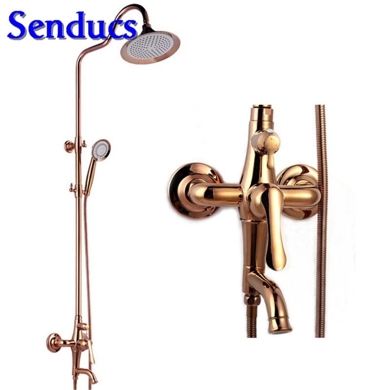 

Senducs Bathroom Brass Rose Gold Shower Set Hot Sale Single Handle Bathroom Shower Faucet Newly Rose Gold Shower Set