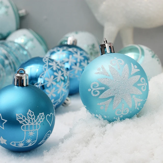 Custom Christmas Card of Hanging Blue and Silver Ornaments