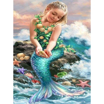 

Rhinestone painting crystal Child Mermaid Home Decor DIY Diamond painting 5D cross stitch diamond embroidery KBL