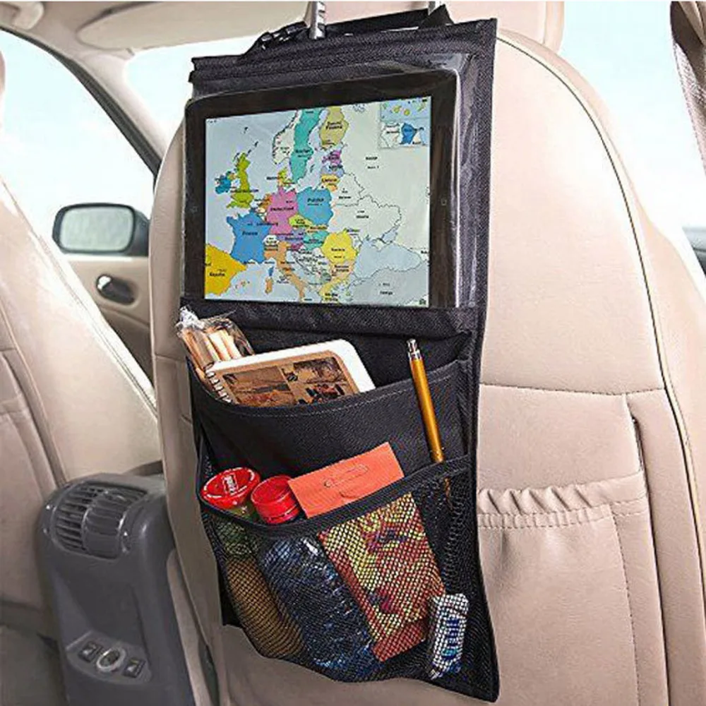 

Nylon+PVC Fabric car seat organizer Truck Back Seat Chair Multi Pocket Auto Storage Bag WithTouch Screen Film