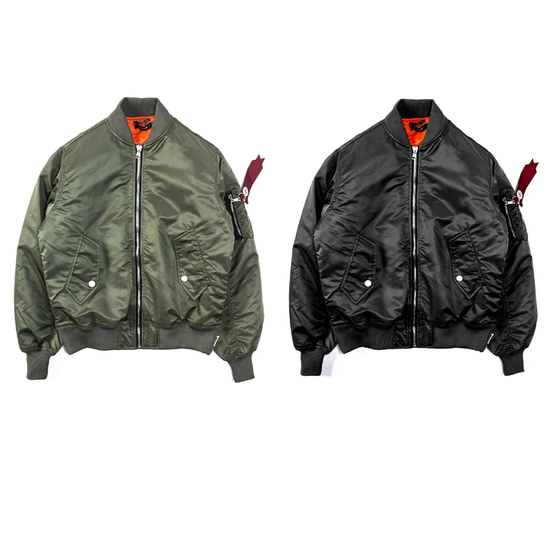 

high quality 2018 New Zipper Turn down Black army green Bomber Jacket Winter Baseball Jackets Mens Coats Regular Fit thick