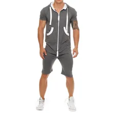 LASPERAL 2019 Casual Tracksuit Jumpsuit Mens Overalls Summer Short Sleeve Hoodies Sweatshirt Sportwear Short Pants Zipper Romper