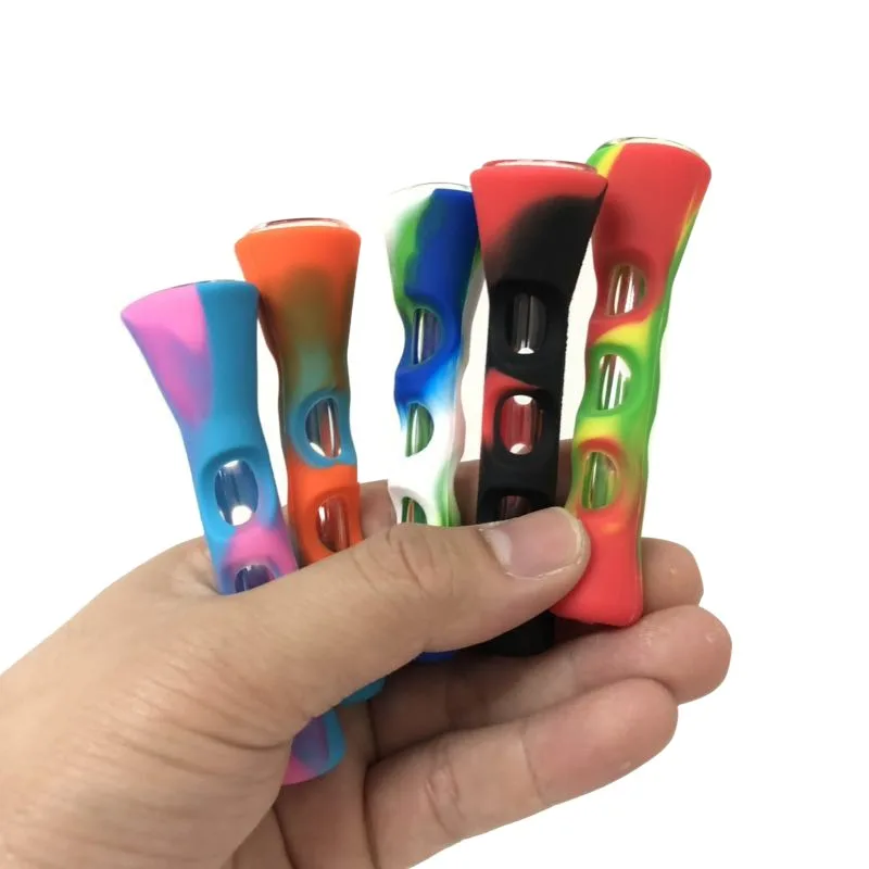 

Horn Shape FDA Silicone & Glass Smoking Pipe 20MM One Hitter Dugout Pipe Weed Tobacco Cigarette Smoke Gift Pipe Accessories