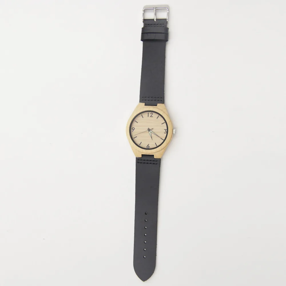 New Arrival Hot Marketing 2015 Fashion Men Leather Bamboo Wooden Quartz Watches  Christmas Gift for Husband Import Japenese Qua