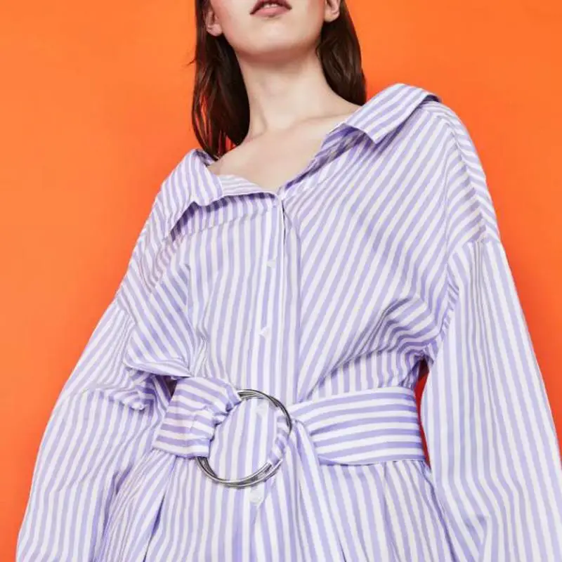 Vestidos verano 2018 Vestido de manga larga a rayas mujeres casual blanco Vestidos de moda coreana ropa verano mujer