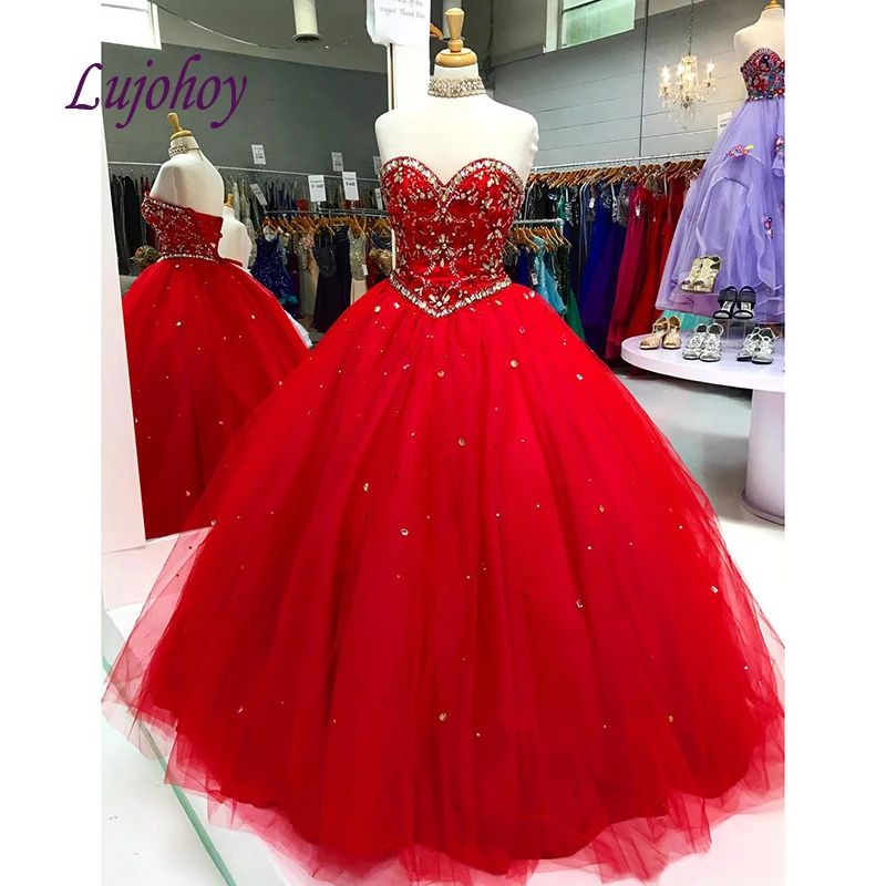 Роскошное красное платье Quinceanera бальное платье плюс Размеры кристаллы 15 лет шестнадцать сладкий 16 платье для выпускного вечера и фуршетов великолепные