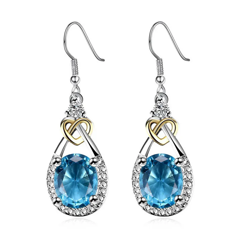 Fine Jewelry S925 Sterling Silver Blue Topaz Drop Earrings For Women