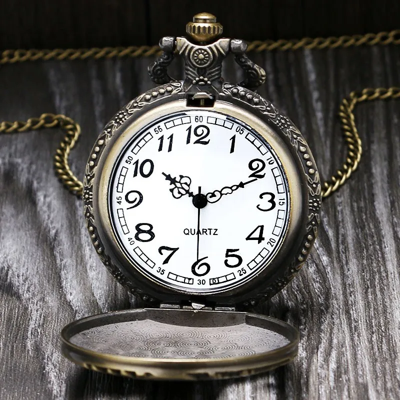 Винтаж Бронзовый полый локомотива шаблон кварцевые карманные часы Для мужчин Для женщин fob Часы 80 см Цепочки и ожерелья часы подарок p1027